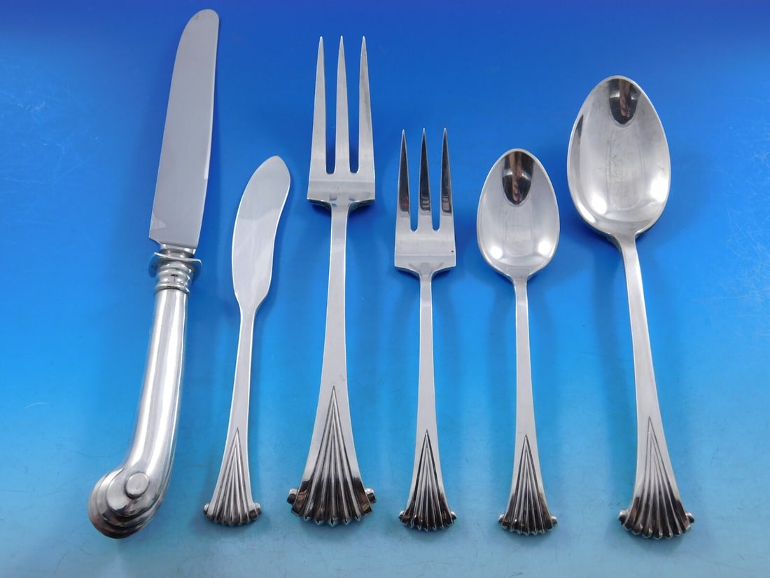 Tuttle Onslow Sterling Silver Flatware Set for 12 72 Pieces with Truman Date Stamp: Tuttle Onslow Sterling Silver Flatware Set for 12 72 Pieces with Truman Date Stamp Elevate your dining experience with the Onslow pattern flatware set by Tuttle, composed of 72 pieces of finely crafte