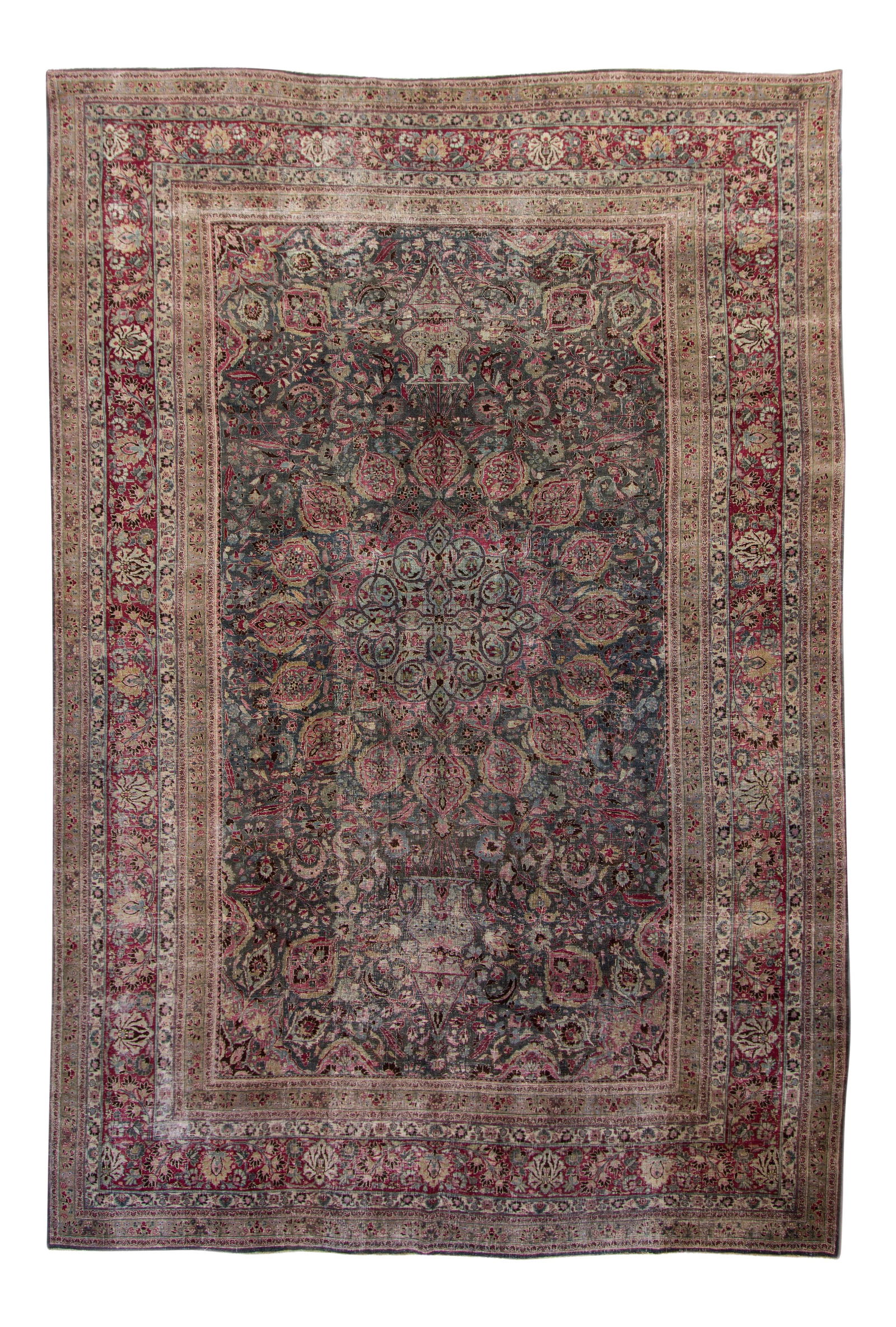 Antique Handmade Persian Wool Rug Gray Pink Medallion 11'5 x 17': Antique Handmade Persian Wool Rug Gray Pink Medallion 11'5 x 17' Explore the elegance of this Antique Overdyed Handmade Gray & Pink Medallion Persian Wool Rug. This exquisite piece features a stunning