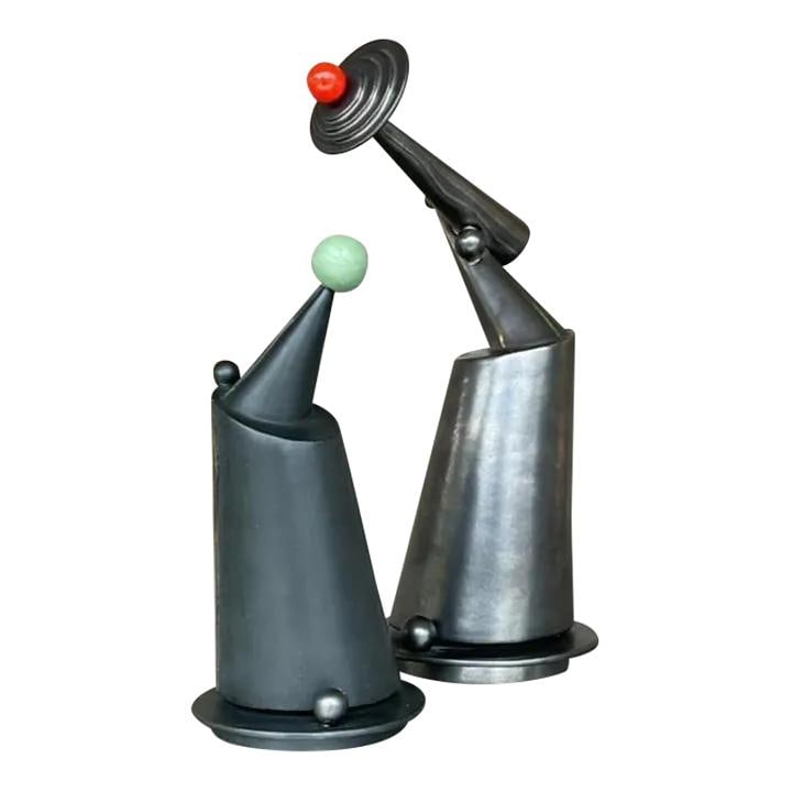 Vintage Postmodern Signed Pottery Sculptures Set of 2 Black: Vintage Postmodern Signed Pottery Sculptures Set of 2 Black Experience the beauty of vintage aesthetics with this captivating set of two signed studio pottery slab-built sculptures. Each piece is craf