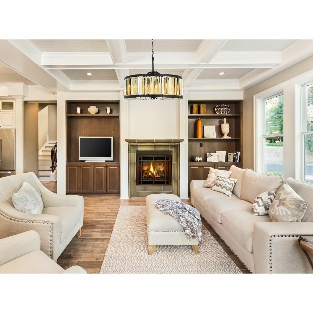 Chelsea 10-Light Chandelier Matte Black Golden Teak Crystal 35.5": Chelsea 10-Light Chandelier Matte Black Golden Teak Crystal 35.5" Enhance your space with this stunning 10-light chandelier, featuring a modern design with a matte black finish and exquisite golden te