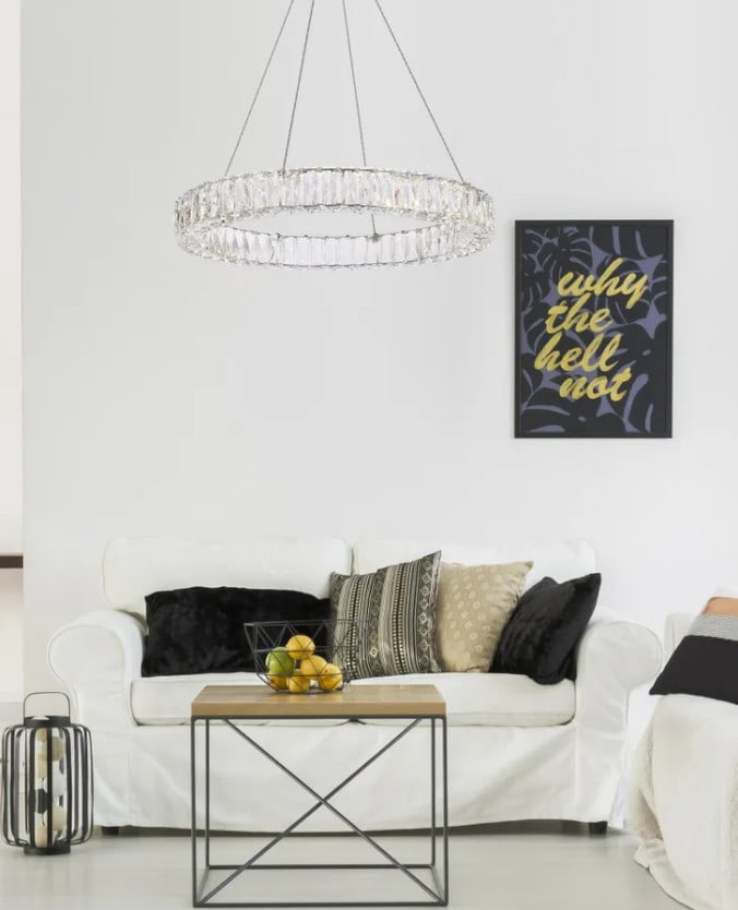 Monroe LED Crystal Chrome Chandelier 26 Inch Modern Ceiling Light Fixture: Monroe LED Crystal Chrome Chandelier 26 Inch Modern Ceiling Light Fixture This modern crystal chandelier features a chrome-plated stainless steel frame and royal cut clear crystals. The fixture is equ