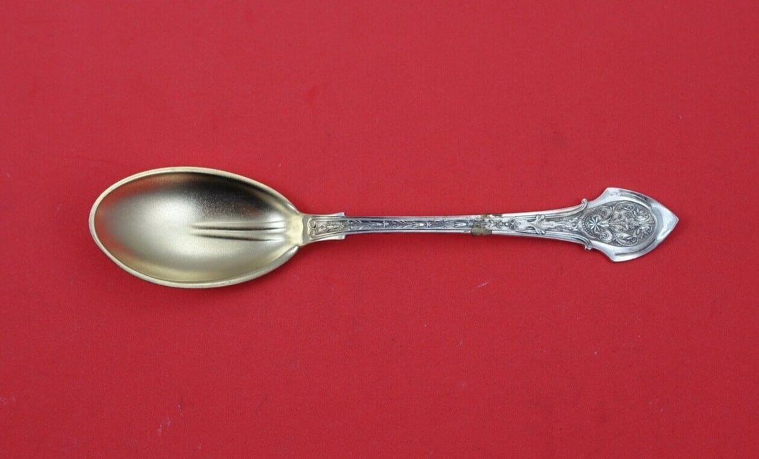Antique Wood & Hughes Angelo Sterling Silver Ice Cream Spoon 5 3/4" Gold Washed: Antique Wood & Hughes Angelo Sterling Silver Ice Cream Spoon 5 3/4" Gold Washed Discover the elegance of the Angelo by Wood & Hughes Sterling Silver Ice Cream Spoon. Crafted in the mid-19th century fr