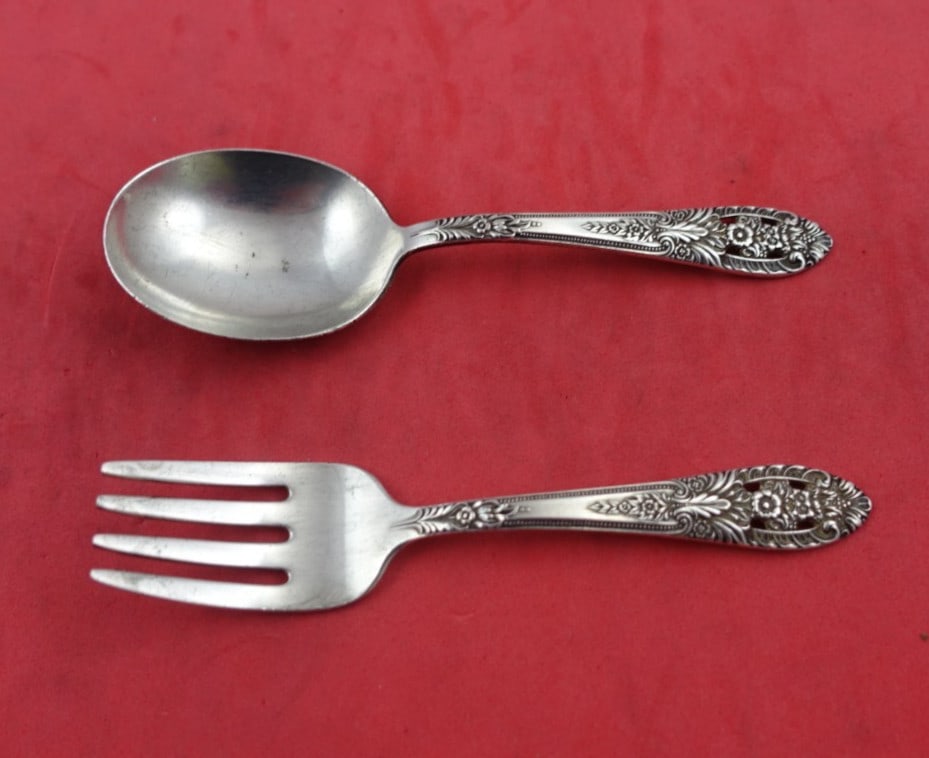 International Sterling Silver Crown Princess Baby Set 2pc Fork Spoon: International Sterling Silver Crown Princess Baby Set 2pc Fork Spoon Introducing the exquisite Crown Princess Baby Set by International Sterling, a timeless addition for any infant's meal times. This