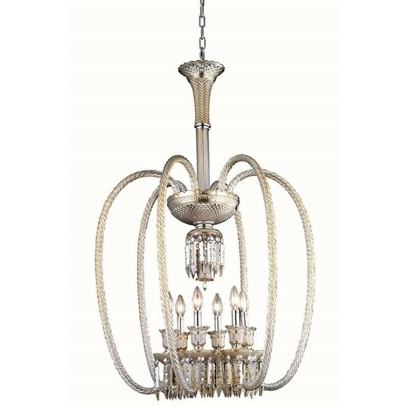 Majestic 6-Light Crystal Chandelier in Golden Teak Finish: Majestic 6-Light Crystal Chandelier in Golden Teak Finish Illuminate your space with the stunning Majestic 6-Light Chandelier, featuring a luxurious golden teak finish and high-grade Asfour crystals.
