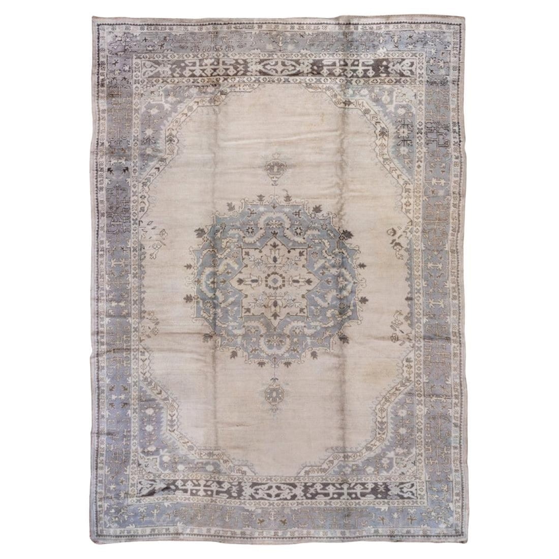 Zabihi Collection Gray Antique Oushak Rug 9'3 x 13'3 Hand-Knotted Wool Turkey: Zabihi Collection Gray Antique Oushak Rug 9'3 x 13'3 Hand-Knotted Wool Turkey Discover the exquisite beauty of this Gray Antique Turkish Oushak Rug, a remarkable piece from the early 20th century. Han