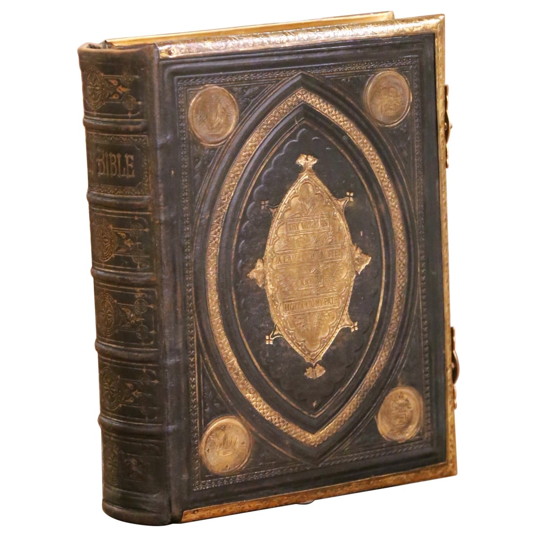 Antique 19th Century Brown's Self-Interpreting Family Bible with Brass Clasps: Antique 19th Century Brown's Self-Interpreting Family Bible with Brass Clasps Discover a piece of devotional history with this exquisite 19th Century Brown's Self-Interpreting Family Bible. This antiq