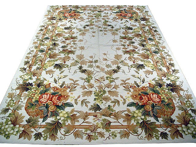 6' x 9' Ivory Handmade Flat-woven Needlepoint Rug Timeless Design (1 of 4)