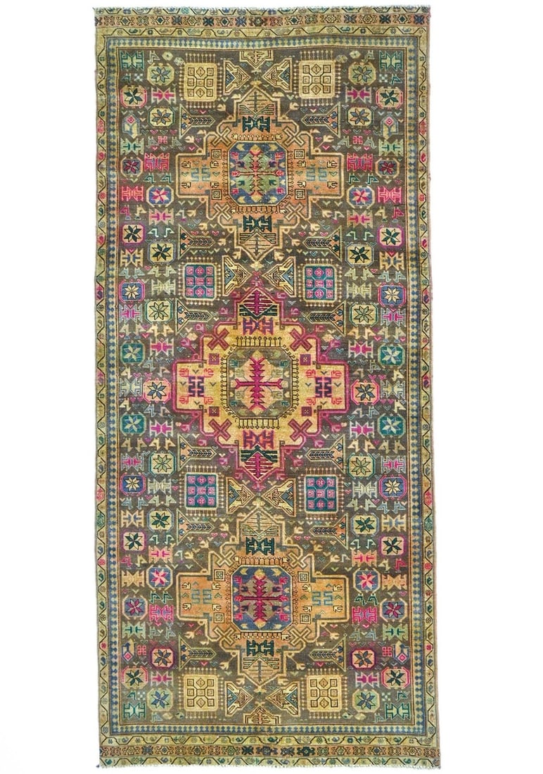Vintage Tribal Geometric Wool Runner Rug 4'8 x 9'8 Hand-Knotted: Vintage Tribal Geometric Wool Runner Rug 4'8 x 9'8 Hand-Knotted Enhance your space with this Vintage Tribal Geometric Wool Oriental Runner Rug, perfect for kitchens, hallways, or bedrooms. Crafted fro