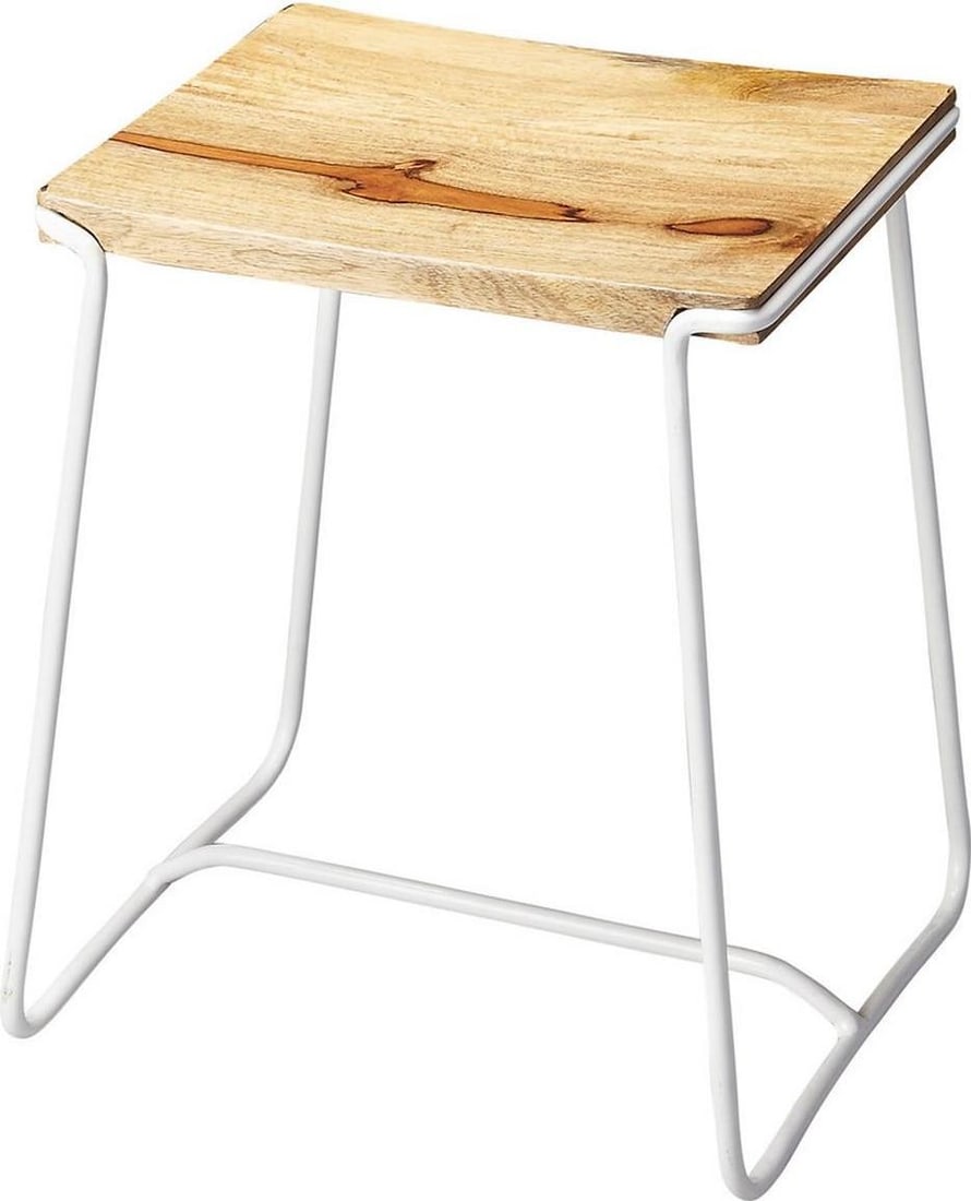 Butler White Iron Mango Wood Transitional Counter Stool: Butler White Iron Mango Wood Transitional Counter Stool This elegant white iron mango wood counter stool seamlessly blends style and functionality. Hand-crafted with care, it showcases a transitional