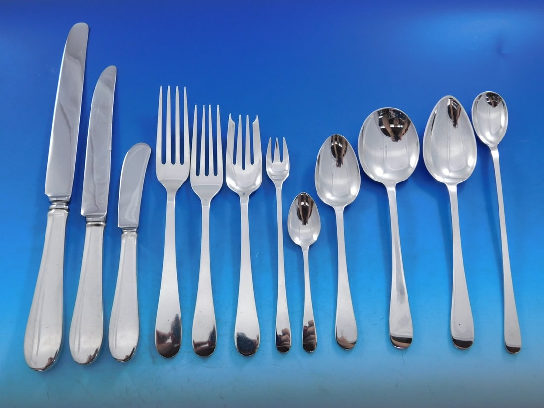 Tiffany & Co Salem Sterling Silver Flatware Set 153 Pieces for 12: Tiffany & Co Salem Sterling Silver Flatware Set 153 Pieces for 12 Experience the elegance of the Salem flatware set by Tiffany & Co., a stunning collection that showcases contemporary simplicity and t