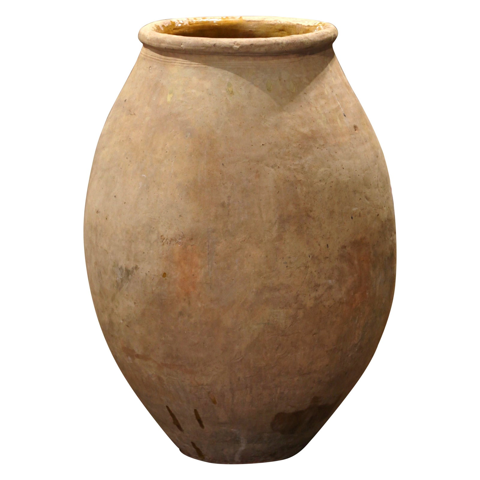19th Century French Terracotta Olive Jar 41in Tall Rustic Earthenware: 19th Century French Terracotta Olive Jar 41in Tall Rustic Earthenware Discover this stunning large early 19th century French terracotta olive jar, a remarkable piece from Provence. Crafted circa 1830,