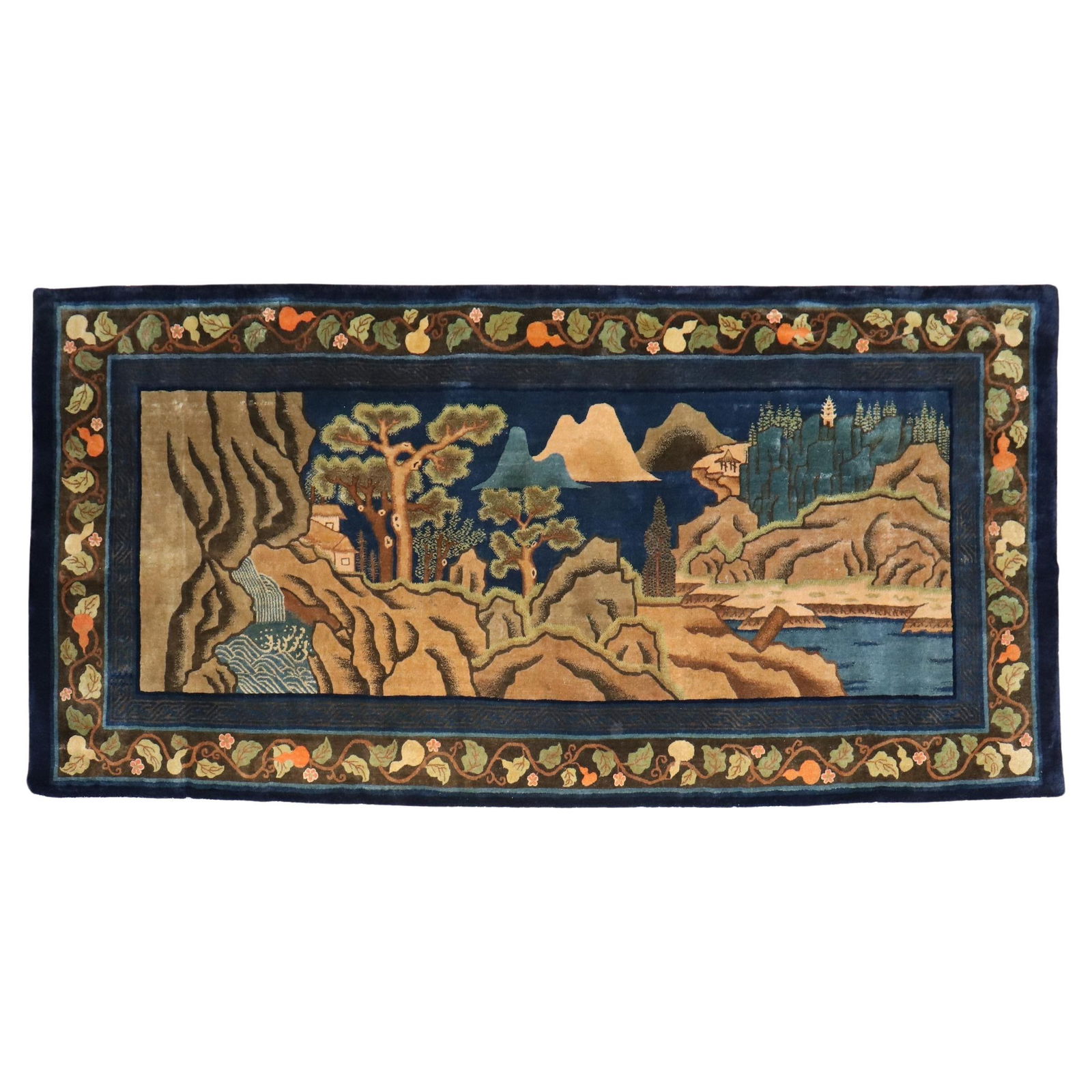 Early 20th Century Chinese Peking Gallery Size Rug Wool Hand-Knotted: Early 20th Century Chinese Peking Gallery Size Rug Wool Hand-Knotted Enhance your space with this exquisite early 20th Century Chinese gallery-size rug, featuring a captivating landscaping scenic pict