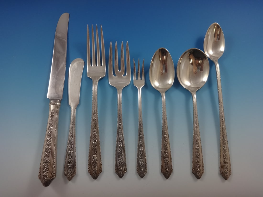 Wallace Normandie Sterling Silver Flatware Set for 12 - 99 Pieces with Storage Chest: Wallace Normandie Sterling Silver Flatware Set for 12 - 99 Pieces with Storage Chest Introducing the exquisite Normandie by Wallace Sterling Silver Flatware Set, designed to serve 12 with a total of 9