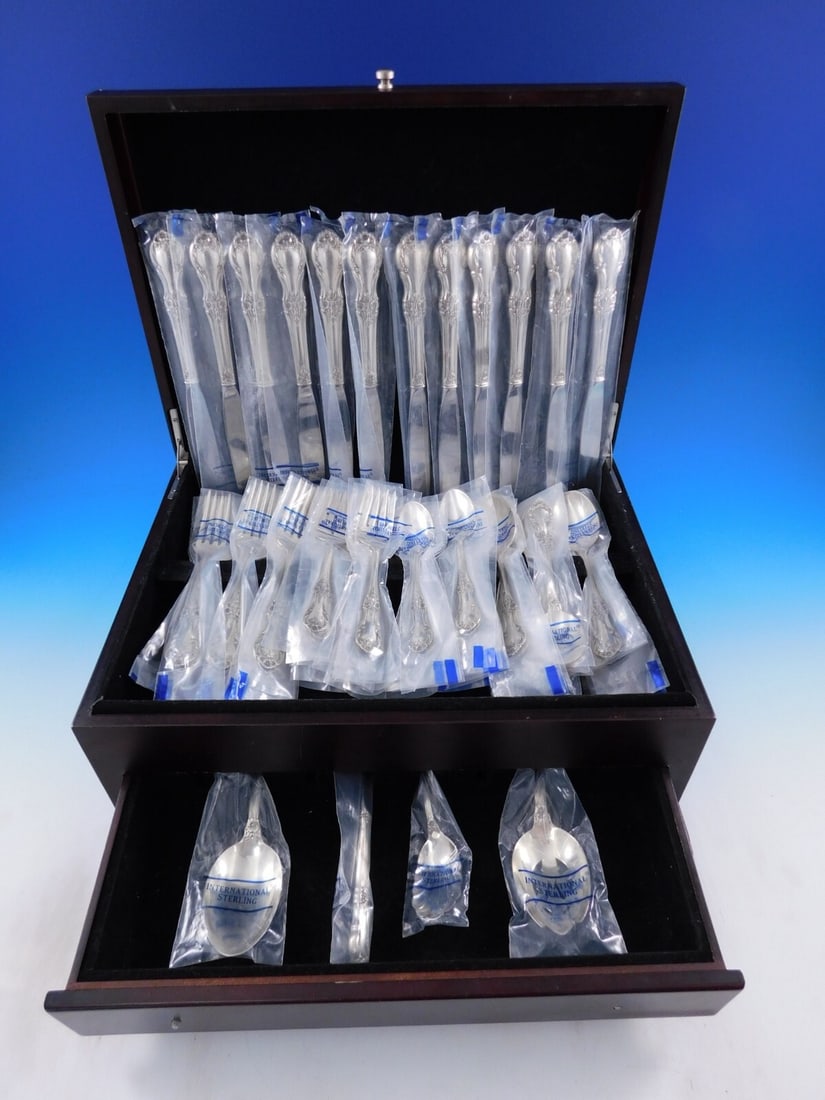 International Silver Wild Rose 64 Piece Sterling Silver Flatware Set with Storage Chest: International Silver Wild Rose 64 Piece Sterling Silver Flatware Set with Storage Chest Elevate your dining experience with the exquisite Wild Rose flatware set by International Sterling. This 64-piec