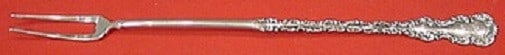 Whiting Sterling Silver Louis XV Pickle Fork Long 2-Tine 8 7/8": Whiting Sterling Silver Louis XV Pickle Fork Long 2-Tine 8 7/8" This exquisite serving fork features the elegant Louis XV pattern by Whiting, crafted from high-quality sterling silver. Measuring 8 7/8