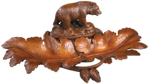Rustic Lodge Style Bear Tray Resin Acorn Oak Leaves: Rustic Lodge Style Bear Tray Resin Acorn Oak Leaves Enhance your lodge decor with this charming Rustic Walking Bear Tray. This unique piece features a hand-cast and hand-painted design that showcases