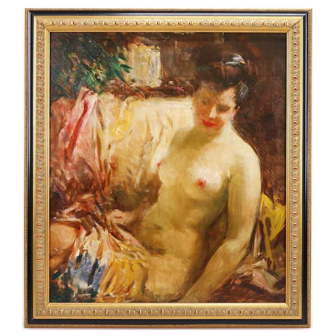 Howard Chandler Christy Framed Oil Painting Reclining Nude 27 x 24: Howard Chandler Christy Framed Oil Painting Reclining Nude 27 x 24 This exquisite oil painting titled "Reclining Nude" by Howard Chandler Christy captures the elegance of the human form. Created using