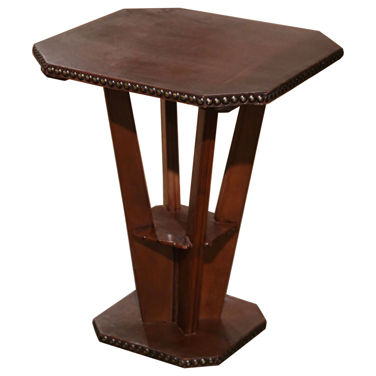 French Art Deco Gueridon Table circa 1930 Oak Leather Hand-Crafted (1 of 8)