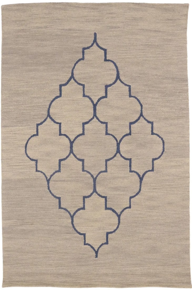 Hand-Tufted Wool Modern Trellis Pattern Area Rug 5'0 x 8'0 Beige: Hand-Tufted Wool Modern Trellis Pattern Area Rug 5'0 x 8'0 Beige This contemporary area rug features a beige trellis design accented with purple and navy tones. Expertly hand-tufted from wool, it offe