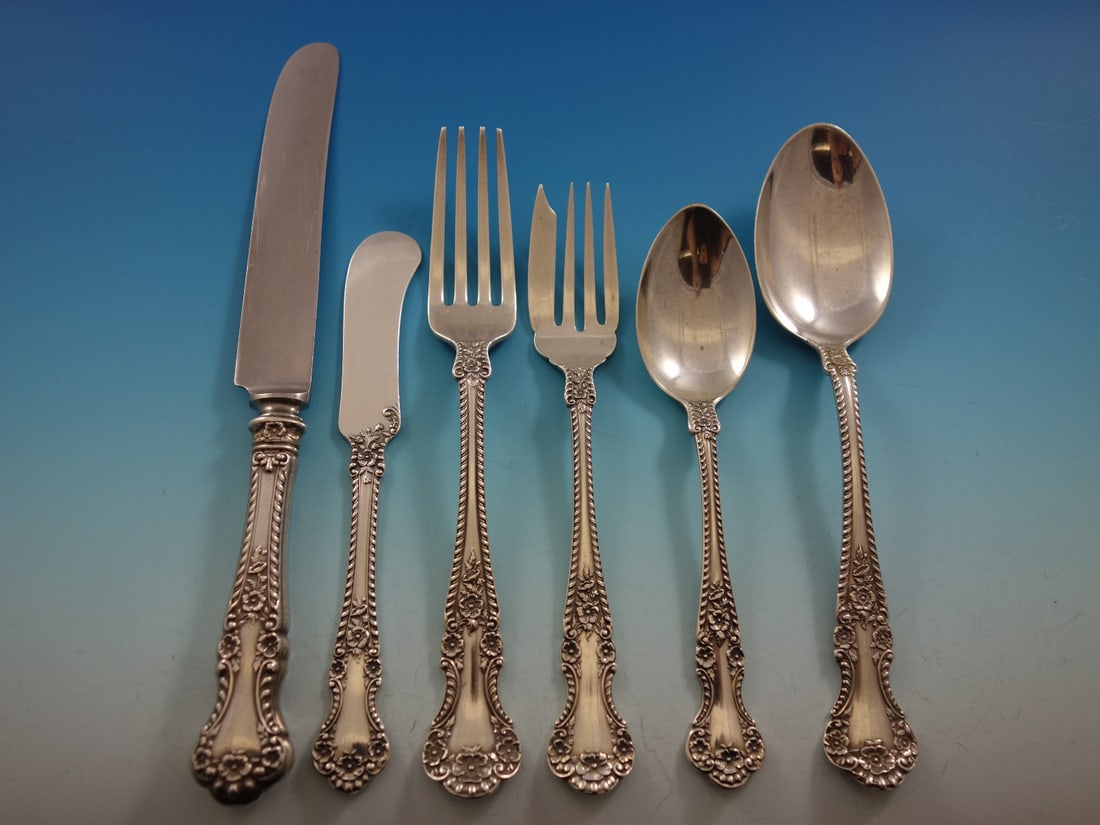 Gorham Cambridge Sterling Silver Flatware Set for 12 78 Pieces with Storage Chest: Gorham Cambridge Sterling Silver Flatware Set for 12 78 Pieces with Storage Chest Discover the elegance of the Cambridge by Gorham Sterling Silver Flatware Set, featuring a complete service for 12. Th