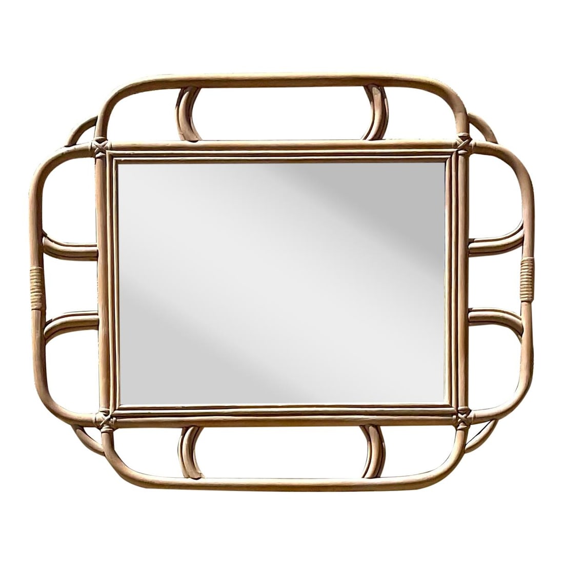 Vintage Coastal Rattan Mirror 42x34 Almond Color: Vintage Coastal Rattan Mirror 42x34 Almond Color Enhance your space with the Vintage Coastal Bent Rattan Mirror, a perfect blend of natural elegance and classic American design. This mirror features a