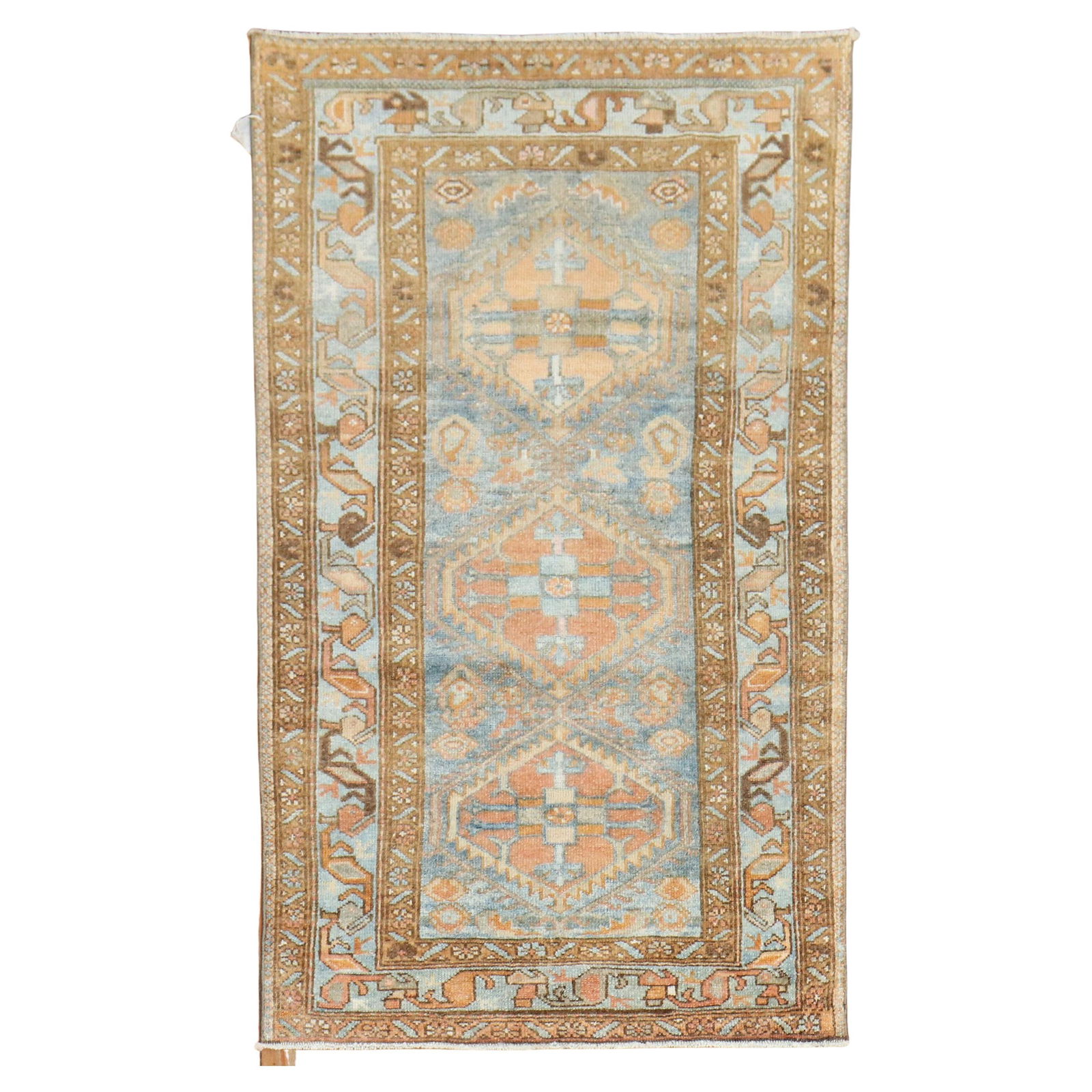 Antique Persian Malayer Rug Blue Orange Wool Hand-Knotted 2'7" x 4'7": Antique Persian Malayer Rug Blue Orange Wool Hand-Knotted 2'7" x 4'7" Experience the charm of this exquisite early 20th century Persian Malayer rug, featuring a vibrant blend of blue and orange hues.
