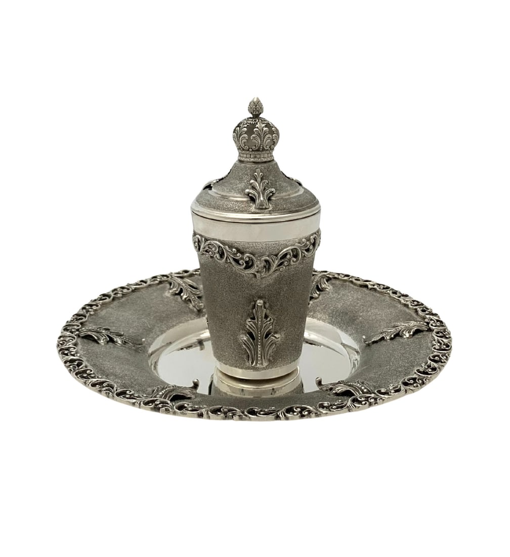 Handmade 925 Sterling Silver Leaf Applique Cup Tray Cover Set (1 of 5)