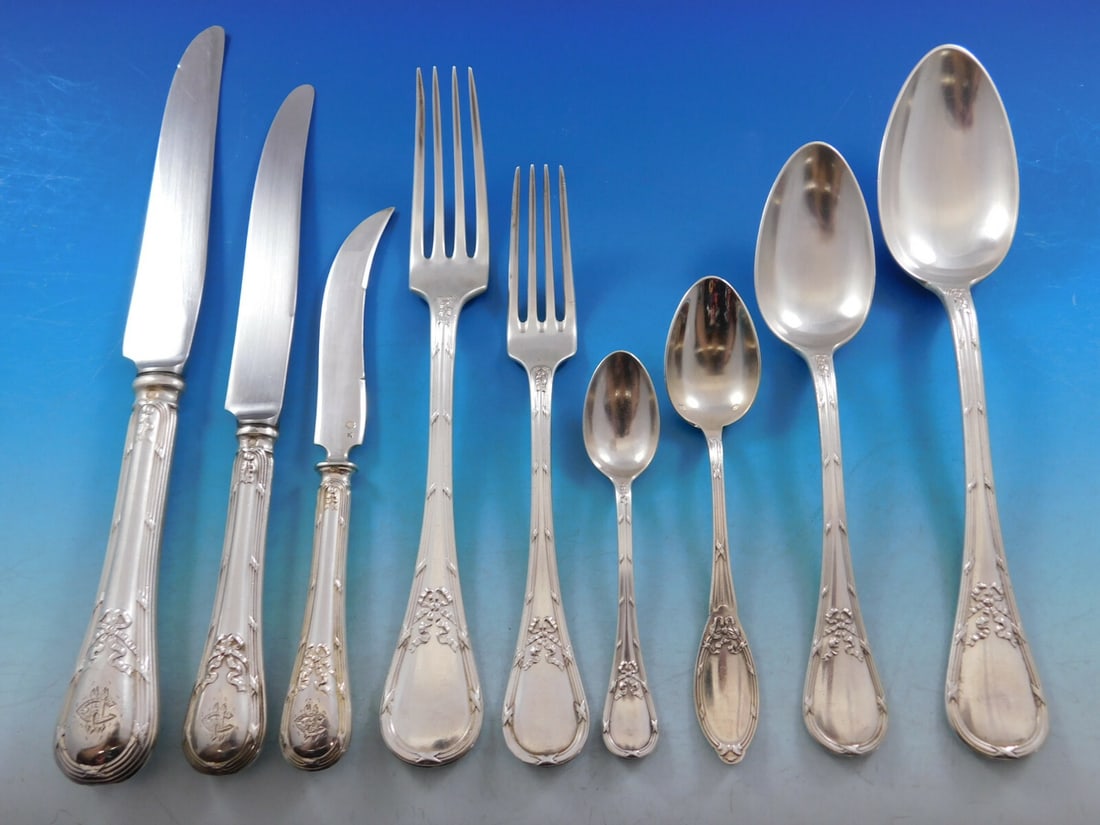 Austrian 800 Silver Flatware Set 79 Pieces with Fitted Box and Bow Design (1 of 12)