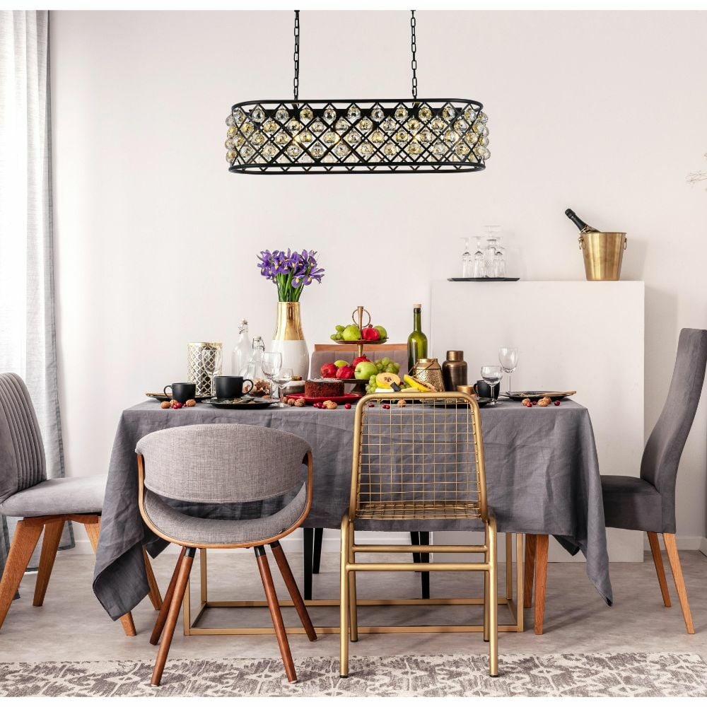 Madison 6-Light 40" Matte Black Chandelier with Golden Teak Crystal: Madison 6-Light 40" Matte Black Chandelier with Golden Teak Crystal Illuminate your space with this stunning 40-inch Matte Black Chandelier featuring beautiful faceted Golden Teak Crystal balls. This