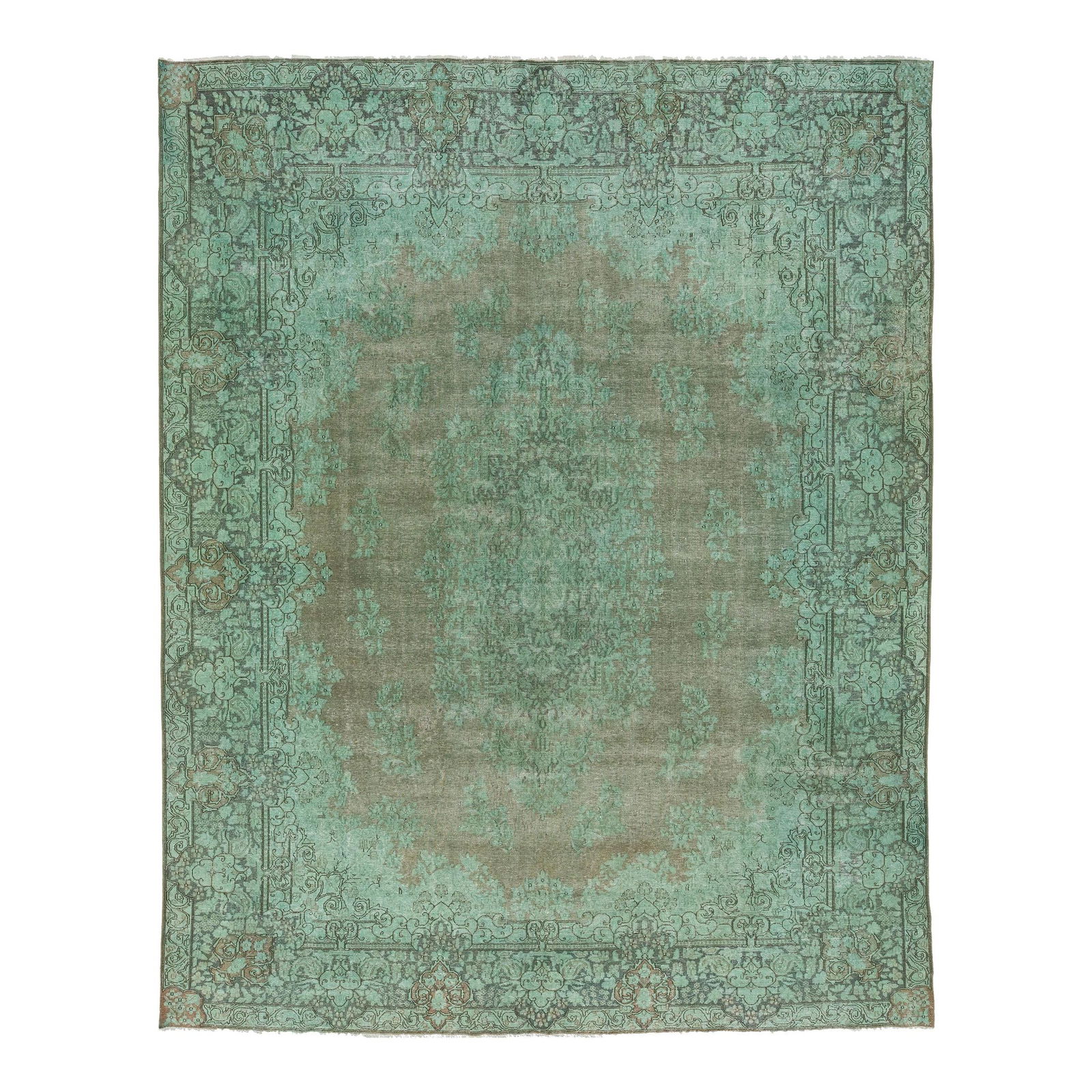 Green Floral Antique Persian Wool Rug 9'11'' x 12'6'': Green Floral Antique Persian Wool Rug 9'11'' x 12'6'' Transform your space with this stunning green antique Persian wool rug, featuring a beautifully intricate medallion floral design complemented by