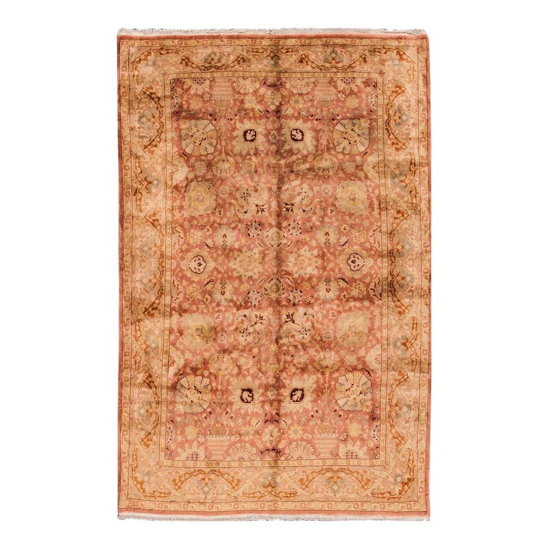 Vintage Persian Tabriz Wool Rug Beige Tribal Design 6' x 9'4: Vintage Persian Tabriz Wool Rug Beige Tribal Design 6' x 9'4 This exquisite vintage Persian Tabriz rug showcases a hand-knotted wool construction with a stunning beige field adorned with pink, gray, a