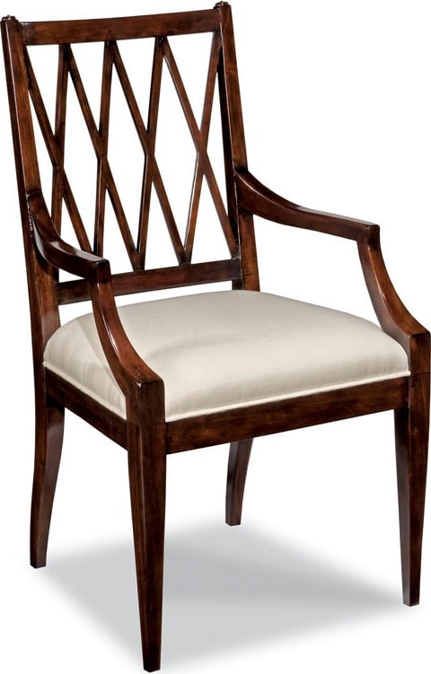 Woodbridge Addison Lattice Back Dining Arm Chair 38H 22W 21D: Woodbridge Addison Lattice Back Dining Arm Chair 38H 22W 21D This Elegant Dining Arm Chair features a sophisticated lattice back design, offering both style and comfort for your dining space. Crafted
