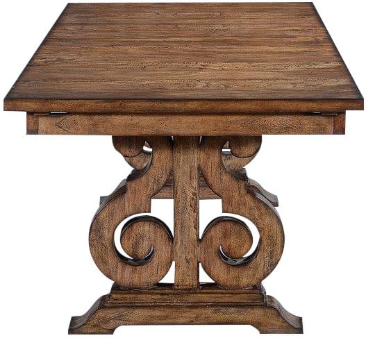 Extendable Cambridge Table Rustic Pecan Scroll Base 84-Inch - 4