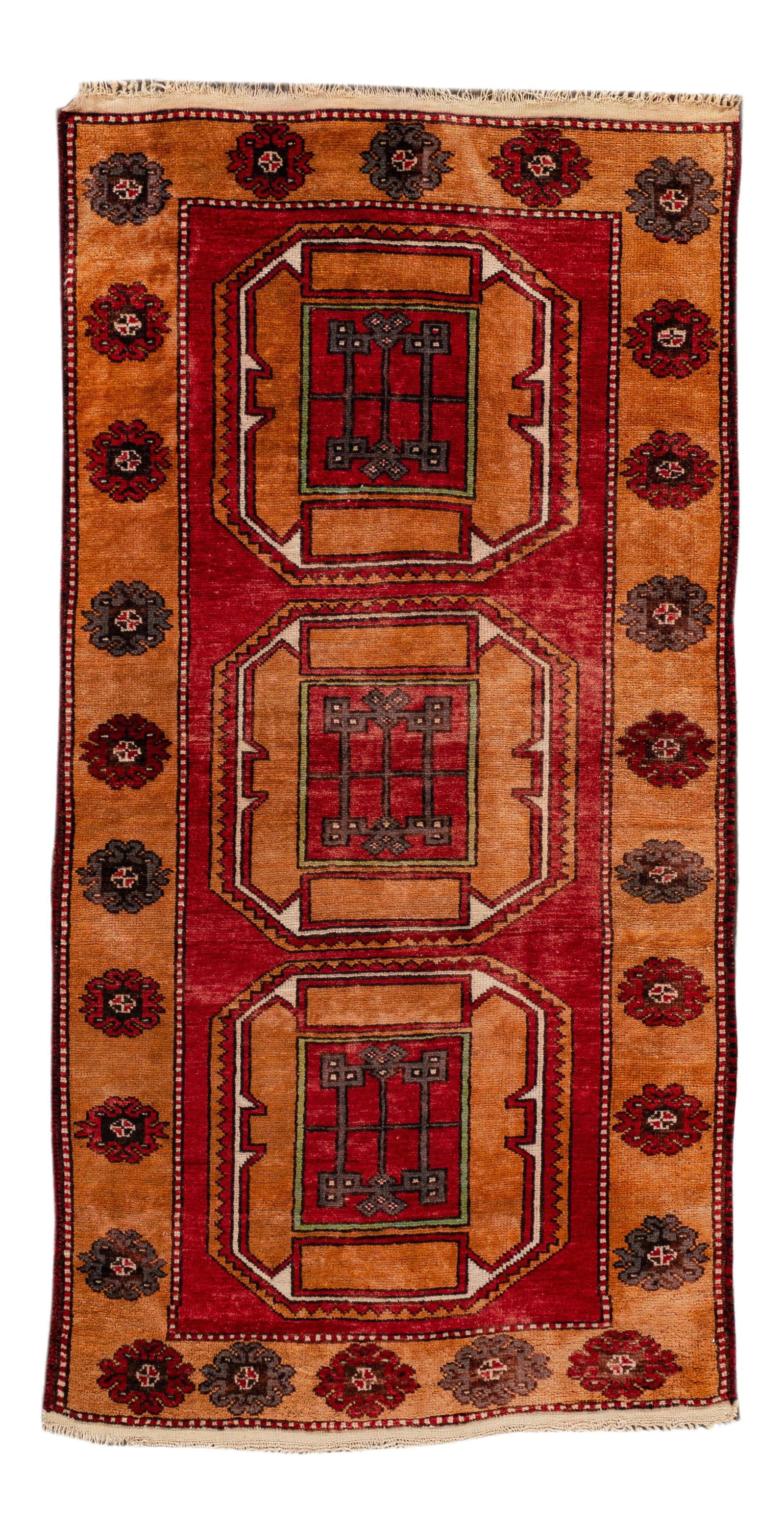 Mid 20th Century Vintage Persian Wool Rug Rust Floral Design 3'2 x 6'5: Mid 20th Century Vintage Persian Wool Rug Rust Floral Design 3'2 x 6'5 This exquisite Mid 20th Century Vintage Persian Rug features a stunning rust field adorned with vibrant orange and green accents,