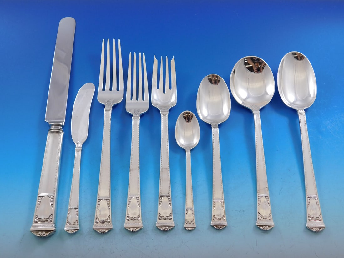 Tiffany & Co San Lorenzo Sterling Silver Flatware Set 222 Pieces Art Deco: Tiffany & Co San Lorenzo Sterling Silver Flatware Set 222 Pieces Art Deco Discover the exquisite San Lorenzo flatware service set by Tiffany & Co., comprising 222 pieces of sterling silver craftsmansh