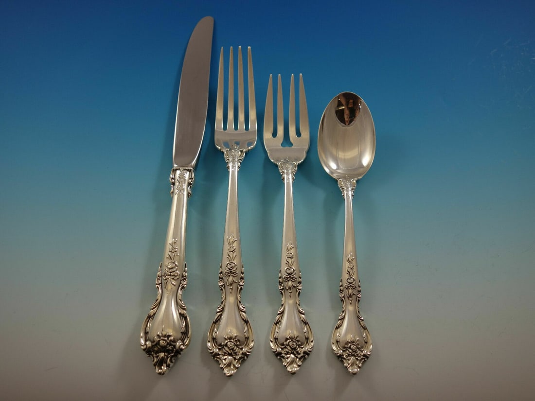 Lunt Delacourt Sterling Silver 4-Piece Flatware Set: Lunt Delacourt Sterling Silver 4-Piece Flatware Set Enhance your dining experience with this exquisite 4-piece place setting from the Delacourt pattern by Lunt. Crafted from high-quality sterling silv