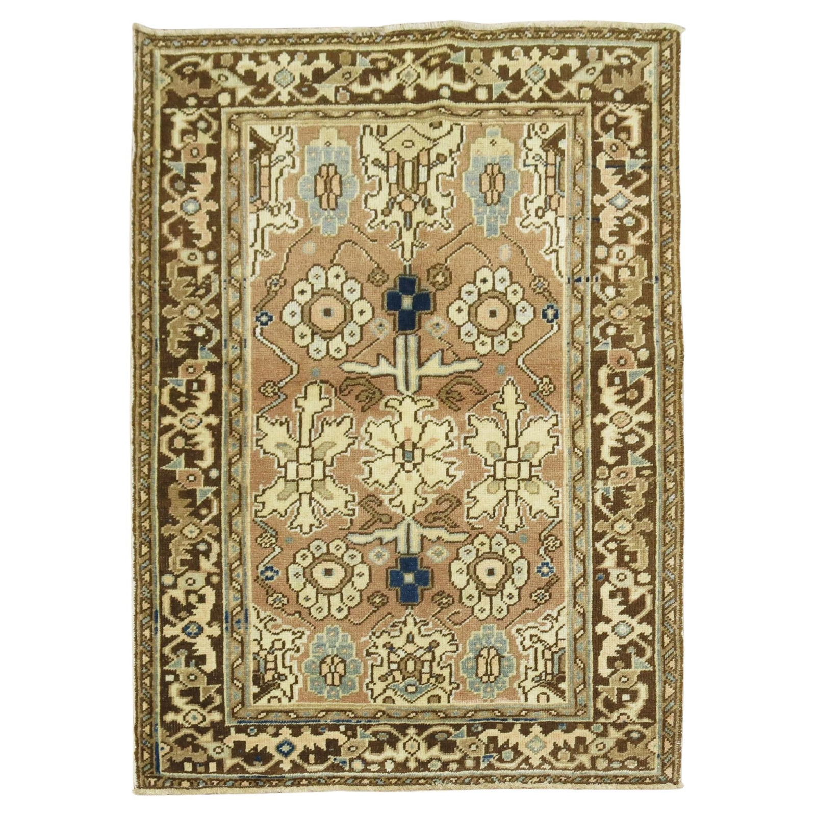 Mid-20th Century Hand-Woven Persian Heriz Rug 45 x 58 Iran Wool: Mid-20th Century Hand-Woven Persian Heriz Rug 45 x 58 Iran Wool Enhance your space with this exquisite Neutral Color Persian Heriz Rug, a perfect blend of tradition and elegance. Hand-woven from high-