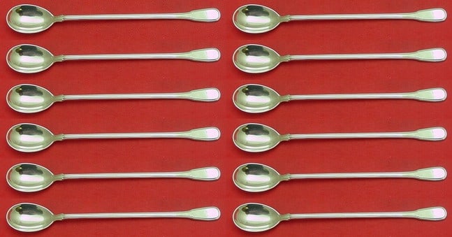 Tiffany & Co Hamilton Gramercy Sterling Silver Iced Tea Spoon Set 12pc: Tiffany & Co Hamilton Gramercy Sterling Silver Iced Tea Spoon Set 12pc This exquisite 12-piece iced tea spoon set is crafted from high-quality sterling silver and features the elegant Hamilton, also k