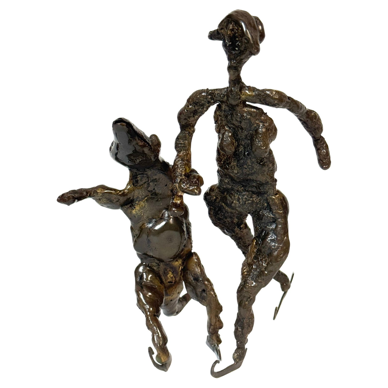 Whimsical Surrealist Bronze Sculpture Woman Alligator on Skates 1960s: Whimsical Surrealist Bronze Sculpture Woman Alligator on Skates 1960s This captivating surrealist bronze sculpture features a whimsical depiction of a female nude figure and an anthropomorphic alligat