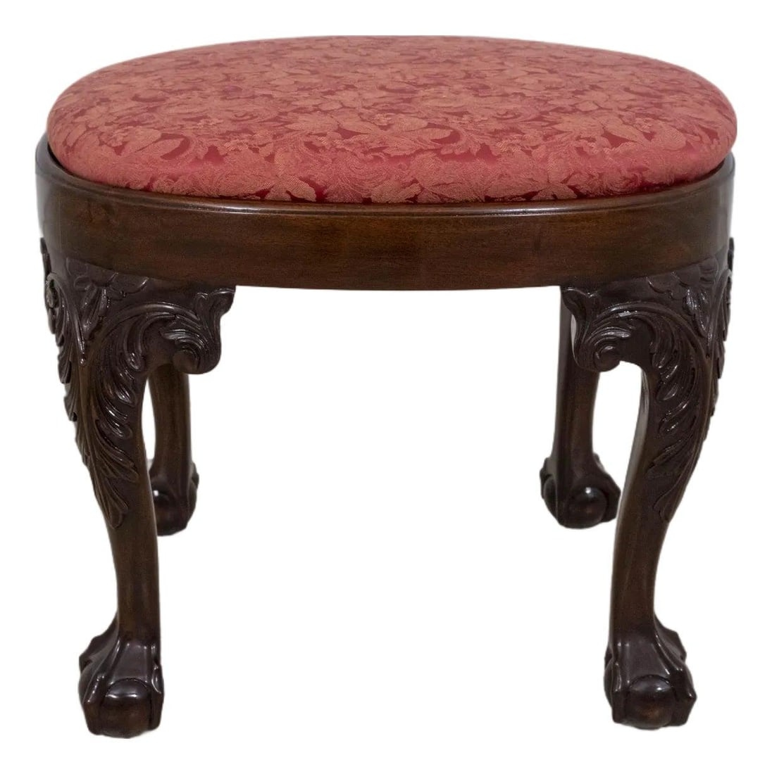 Winterthur Style Mahogany Ball & Claw Ottoman Reupholstered Damask: Winterthur Style Mahogany Ball & Claw Ottoman Reupholstered Damask This exquisite Winterthur Style Ball & Claw Mahogany Ottoman is a timeless piece that showcases the elegance of Chippendale design. C
