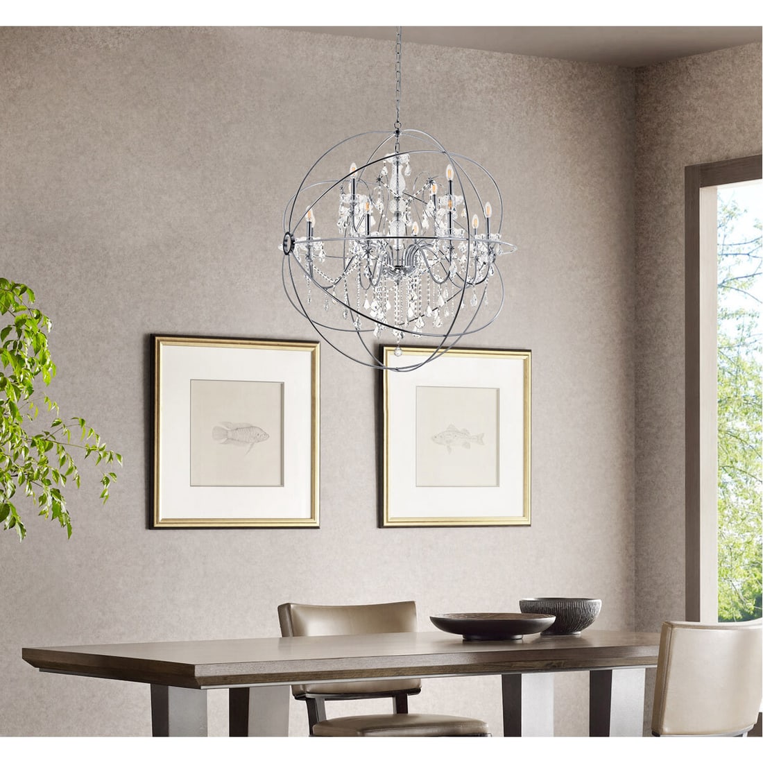 Cordelia 12-Light Chrome Globe Chandelier 43.5" Modern Fixture: Cordelia 12-Light Chrome Globe Chandelier 43.5" Modern Fixture Illuminate your space with this stunning 12-light modern chandelier featuring a large globe design. With its polished chrome finish and r