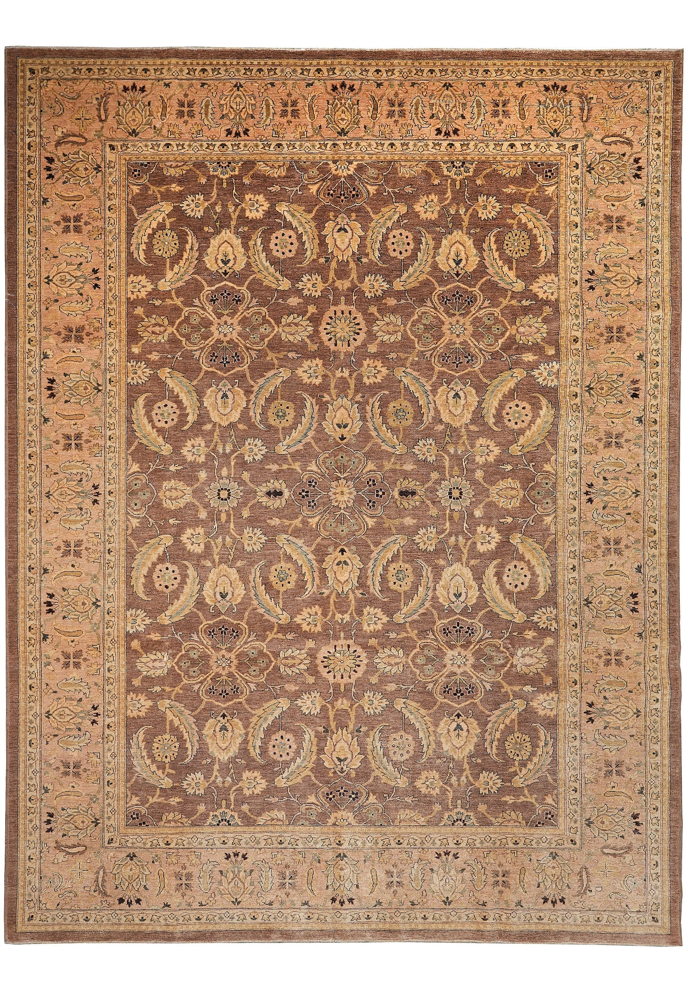 Chobi Peshawar Zigler Rug 121 x 163 in Hand Knotted Wool Brown Peach: Chobi Peshawar Zigler Rug 121 x 163 in Hand Knotted Wool Brown Peach Free continental US Shipping This Chobi Peshawar Zigler area rug features a hand-knotted construction crafted by skilled artisans i