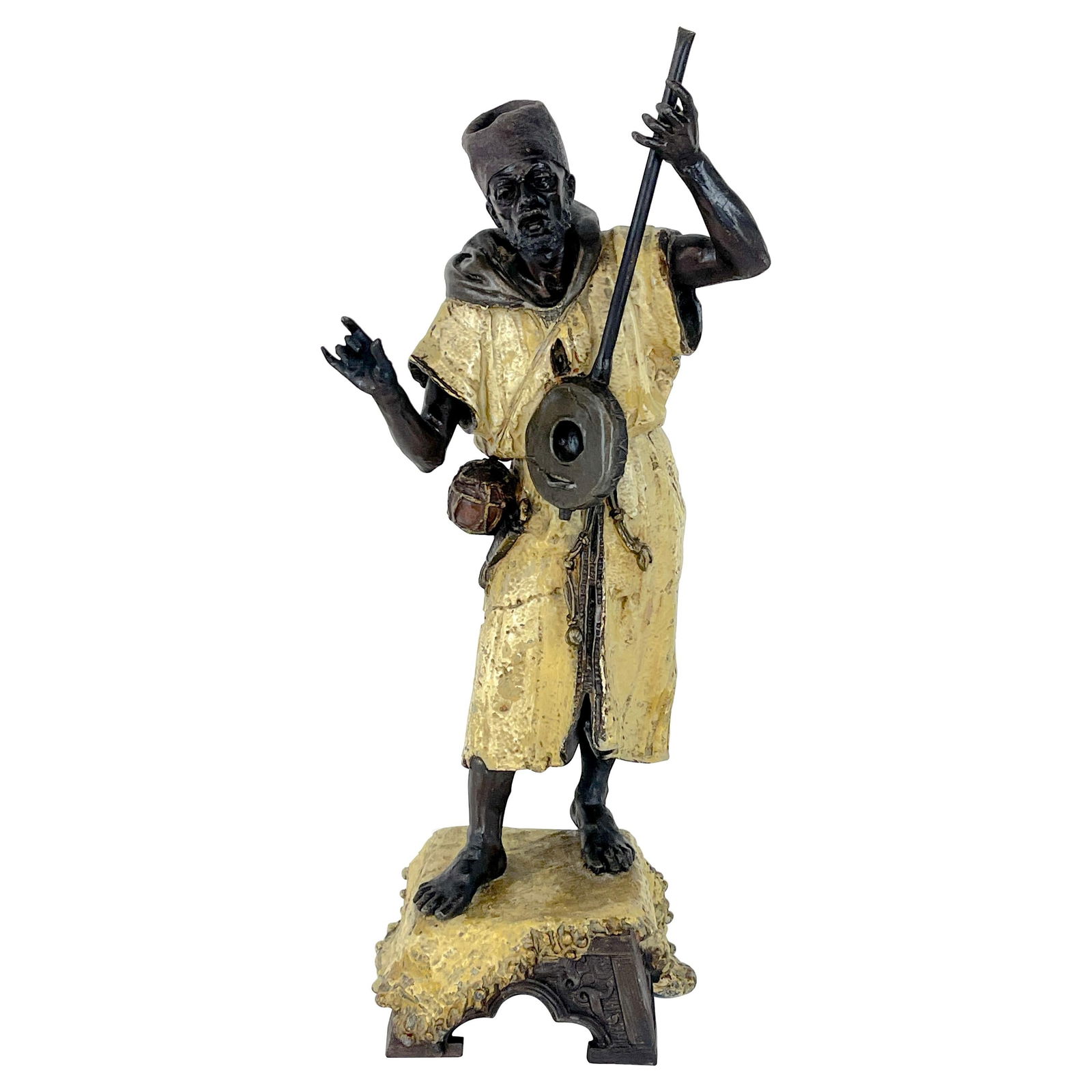 Austrian Cold Painted Musician Figure after Franz Bergmann 23 in Belle Epoque: Austrian Cold Painted Musician Figure after Franz Bergmann 23 in Belle Epoque This stunning Austrian cold-painted figure of a musician, crafted in the early 1900s after the renowned artist Franz Bergm