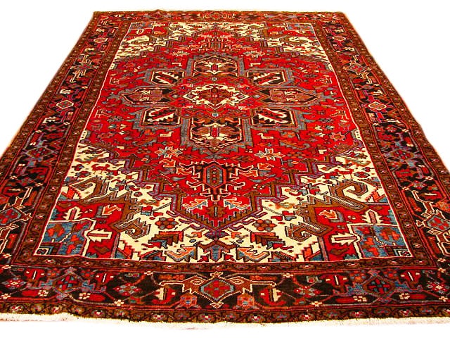 7.5 x 10.10 Red Semi-Antique Persian Heriz Rug Handwoven Wool: 7.5 x 10.10 Red Semi-Antique Persian Heriz Rug Handwoven Wool Free continental US Shipping Transform your living space with this exquisite 7.5 x 10.10 Red Semi-Antique Persian Heriz Rug. This stunning