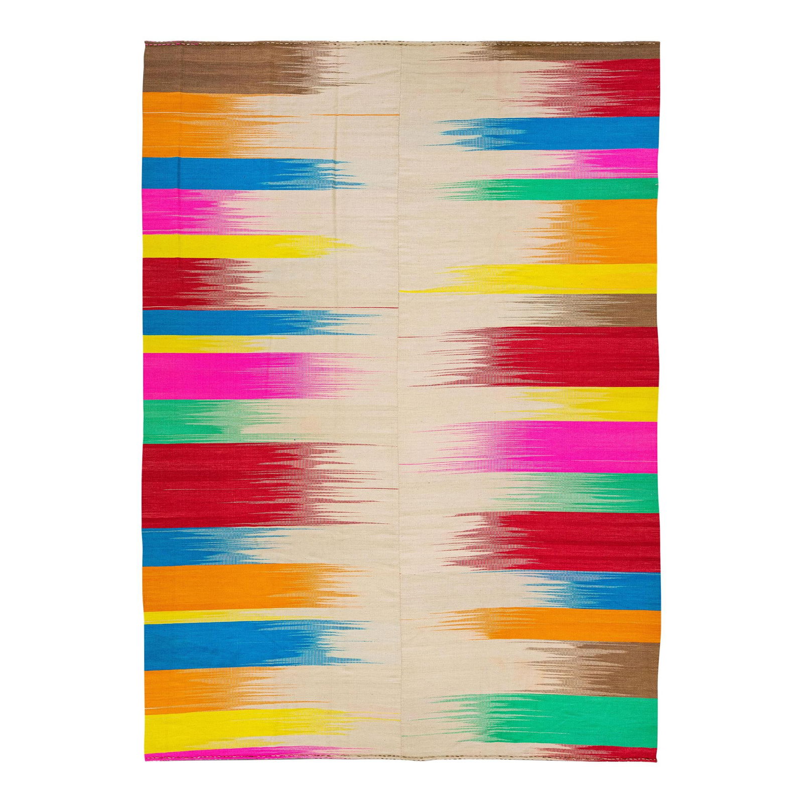 Modern Kilim Multicolor Abstract Wool Rug 9'8 x 13'9 Handmade: Modern Kilim Multicolor Abstract Wool Rug 9'8 x 13'9 Handmade Enhance your space with this stunning modern Kilim flatweave wool rug, featuring a warm beige field adorned with a vibrant multicolor abst