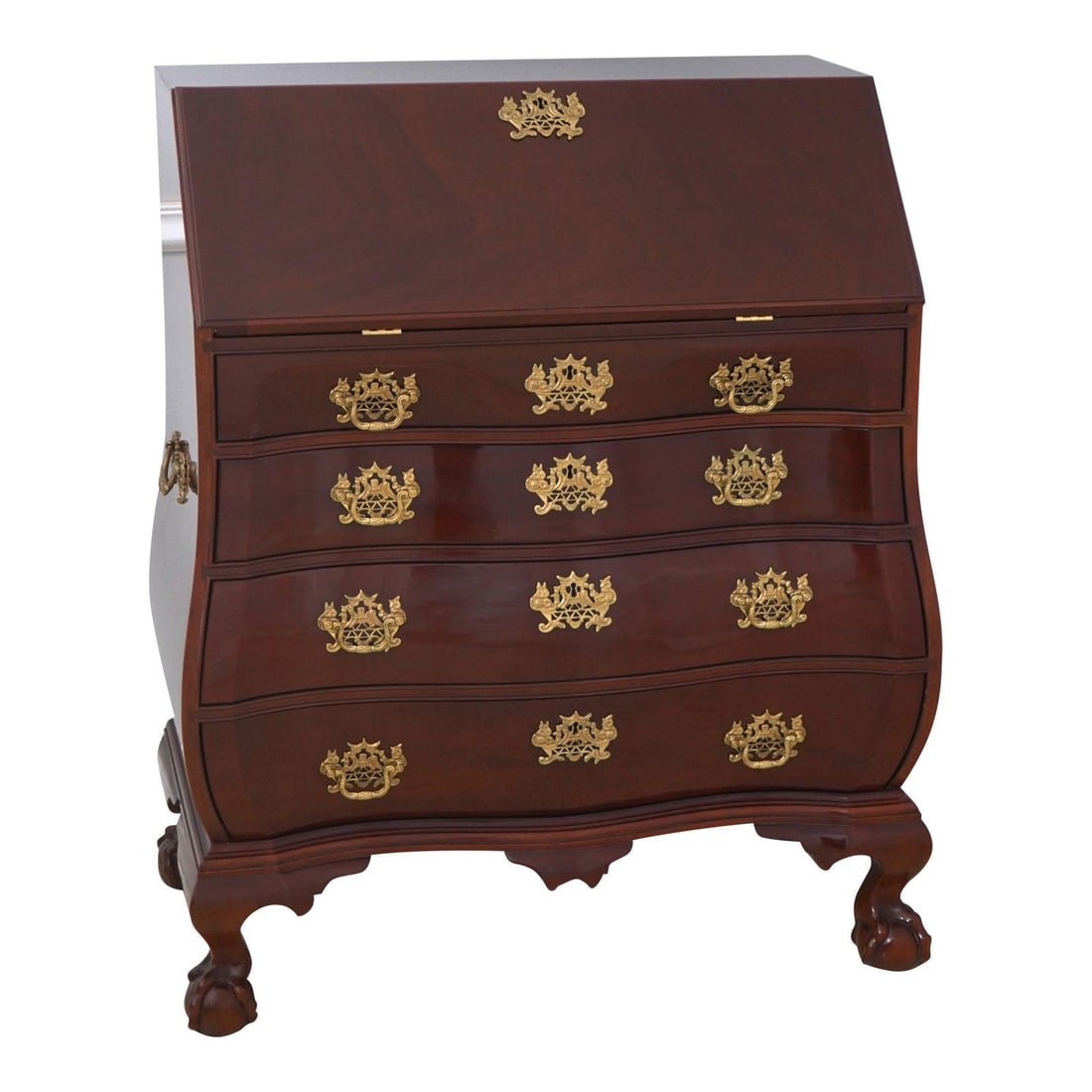 Kindel Winterthur Mahogany Writing Desk Chippendale Style Ball Claw Feet: Kindel Winterthur Mahogany Writing Desk Chippendale Style Ball Claw Feet This exquisite Kindel Winterthur Collection Mahogany Writing Desk showcases a timeless Chippendale design with traditional styl