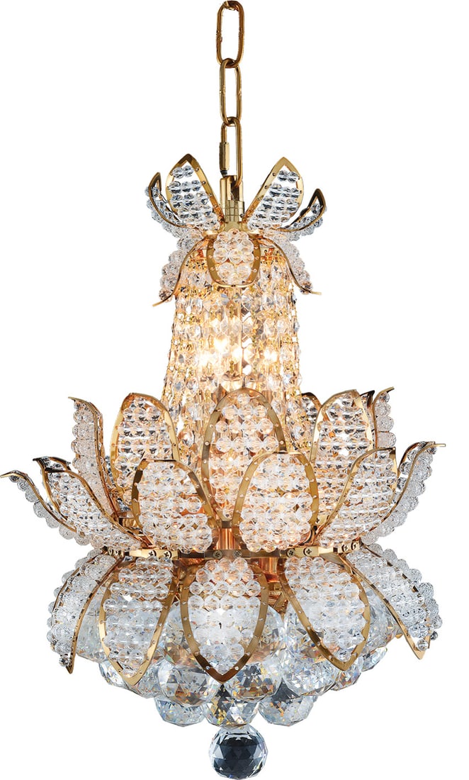 Artistry 6-Light Flower Chandelier 24K Gold Asfour Crystal Indoor Lighting: Artistry 6-Light Flower Chandelier 24K Gold Asfour Crystal Indoor Lighting Illuminate your space with this stunning 6-Light Chandelier featuring a beautiful flower design. Crafted with a luxurious 24K