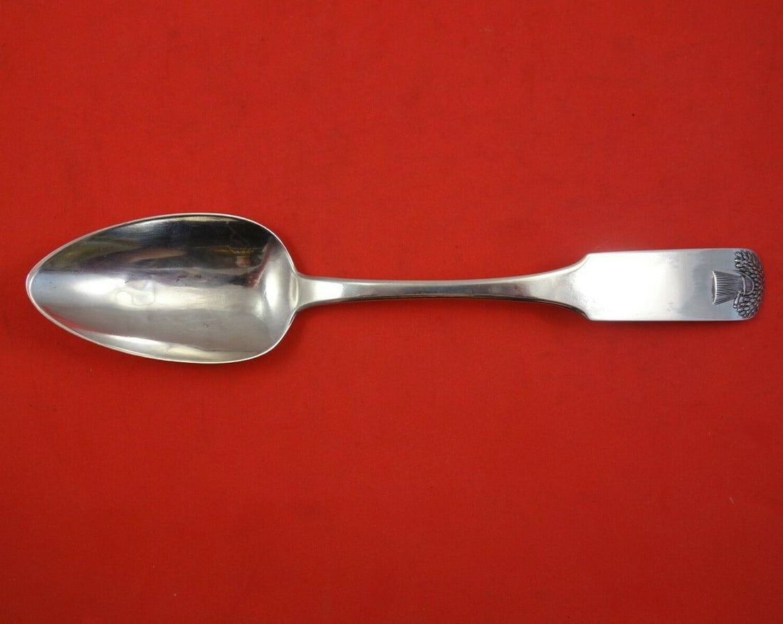 PB & C Coin Silver Serving Spoon Basket of Flowers 8 3/4 in: PB & C Coin Silver Serving Spoon Basket of Flowers 8 3/4 in This elegant serving spoon features the exquisite "Basket of Flowers" pattern by PB & C, crafted from high-quality coin silver. Measuring 8