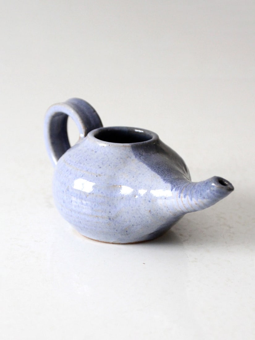 Handmade Vintage Studio Pottery Teapot Blue Glaze 3.25in (1 of 9)