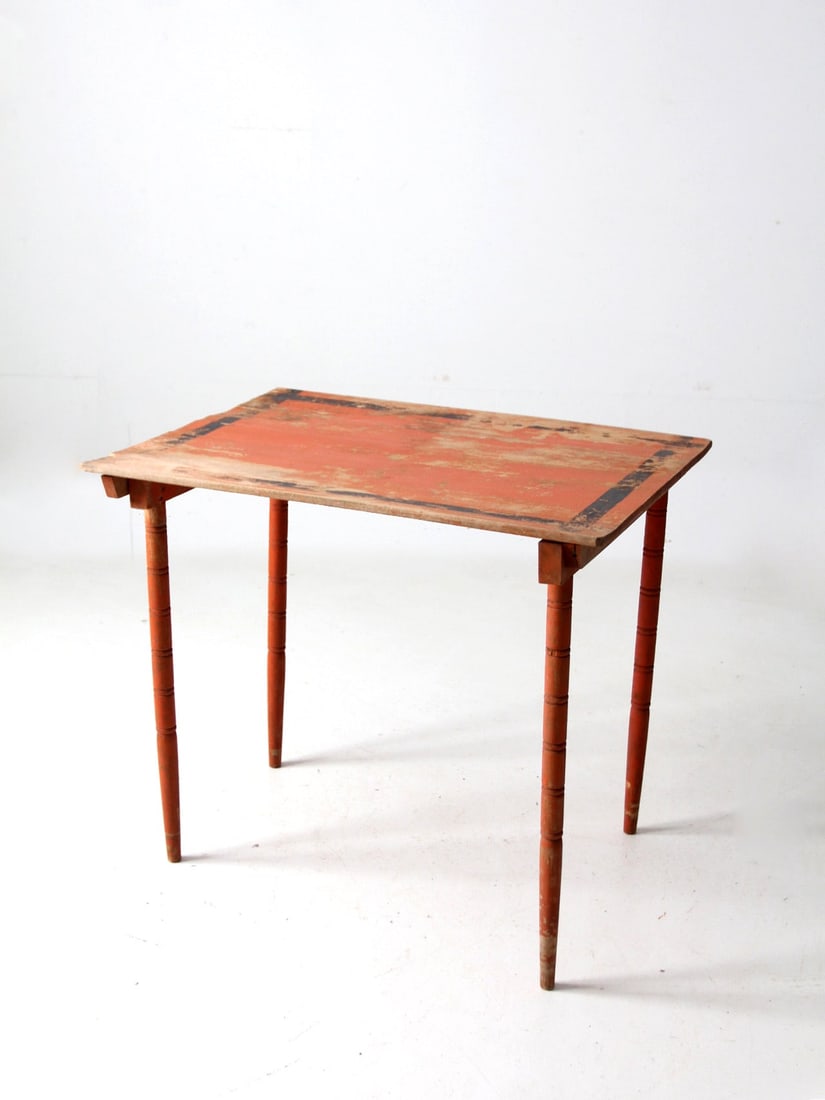 Antique Clipper Style Wooden Folding Table in Orange and Black (1 of 15)